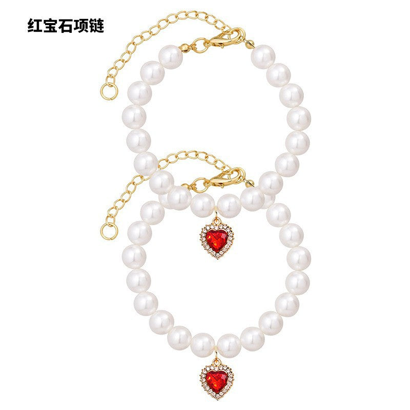 Collar para Mascotas Pequeñas con Perlas y Charm Decorativo con Cristales