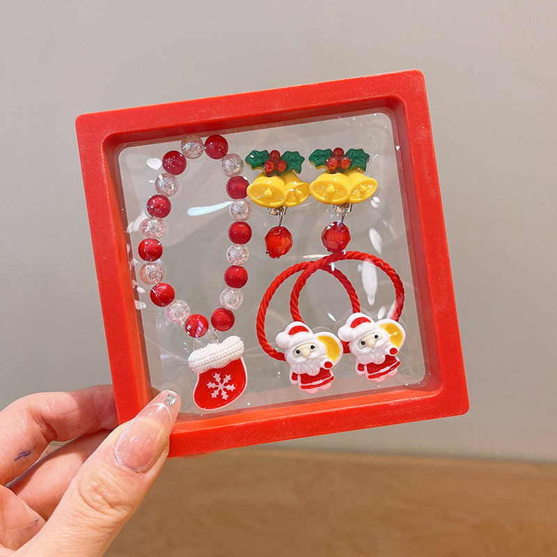 Conjunto Navideño para Niños | Pulseras, Pendientes y Coletas con Diseños de Reno y Santa Claus