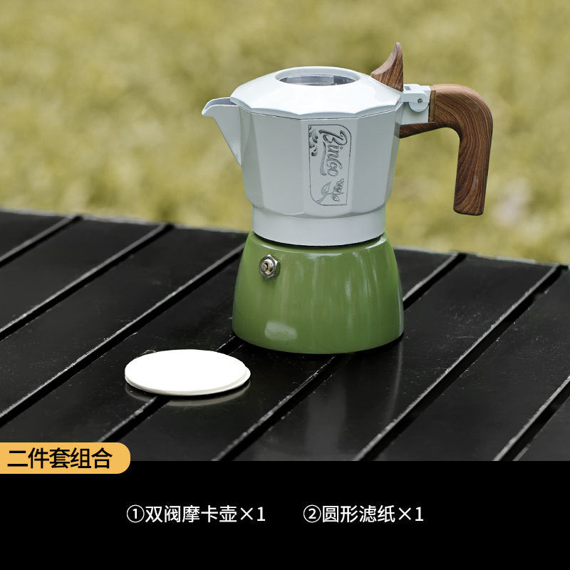 Conjunto de cafetera moka Bincoo: Equipamiento de camping portátil con doble válvula, ideal para preparar café espresso en casa