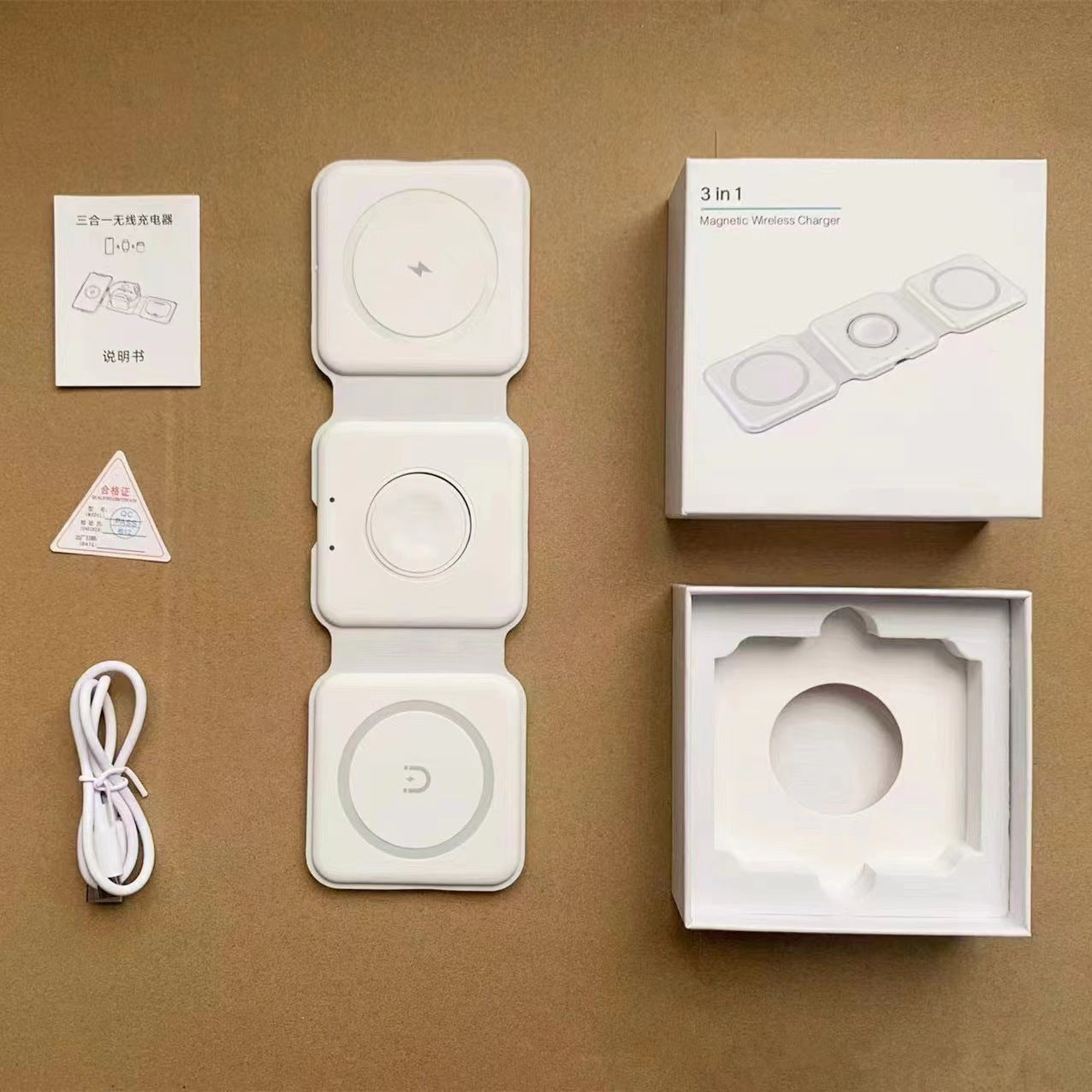 Cargador Inalámbrico 3 en 1 15W: Soporte Magnético para Teléfonos, Auriculares y Relojes