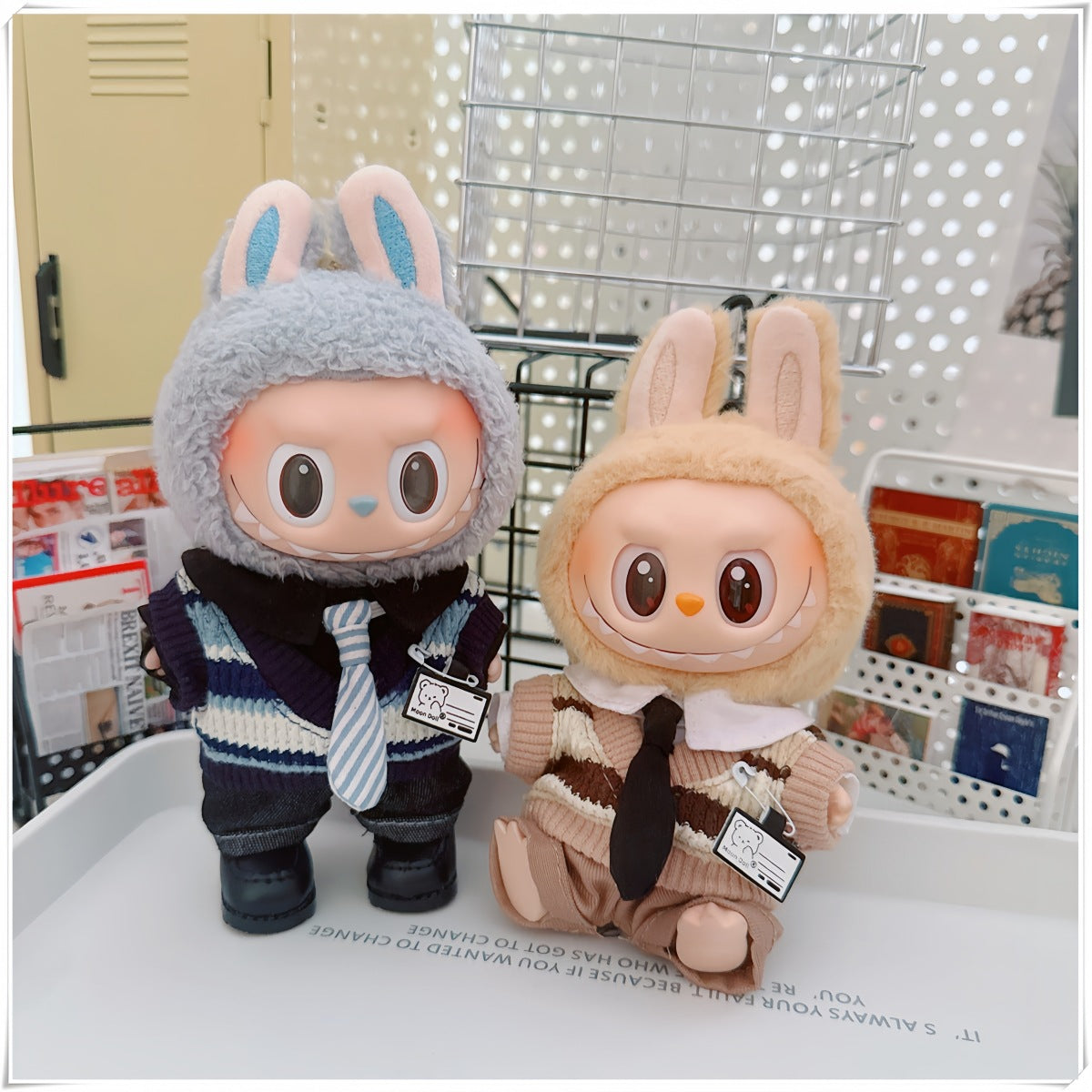 Muñeca de algodón de 10cm Labubu con uniforme de estudiante de 17cm: zapatillas de la familia Mickey