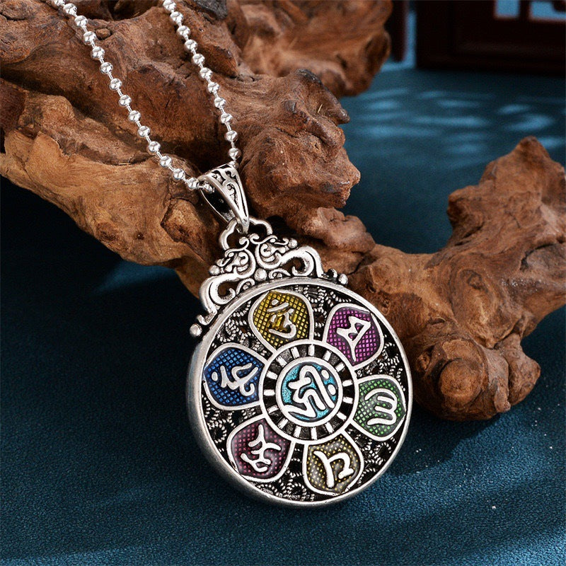 Collar de diseño minimalista chino: colgante de esmalte de colores con mantra de seis palabras