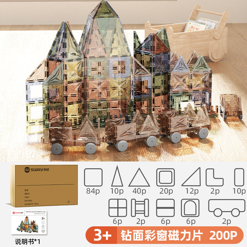 Magnéticos con Ventanas de Diamante: Juguete Educativo y Creativo para Niños, Bloques de Construcción