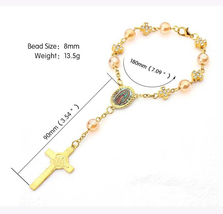 Pulsera Religiosa Virgen del Carmen – Recuerdo de Bautizo con Cuentas Acrílicas Decoradas