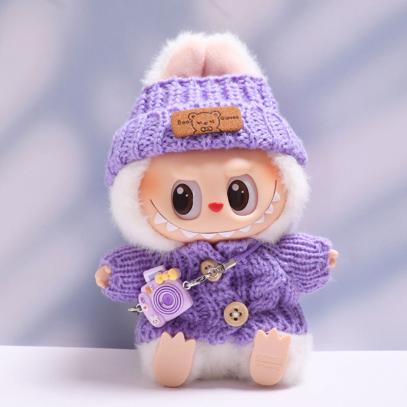 Conjunto tejido para muñeca Labubu 17 cm: suéter, gorro y bolso