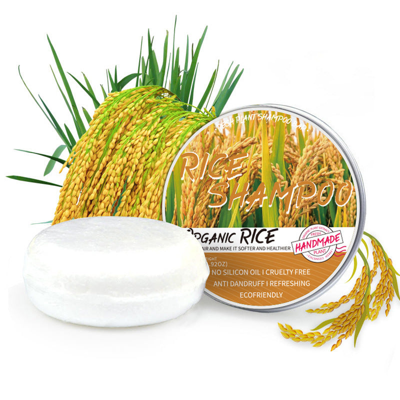 Champú artesanal en barra con arroz orgánico para cabello negro, sin siliconas, anticaspa y ecológico, ideal para fortalecer el cabello.