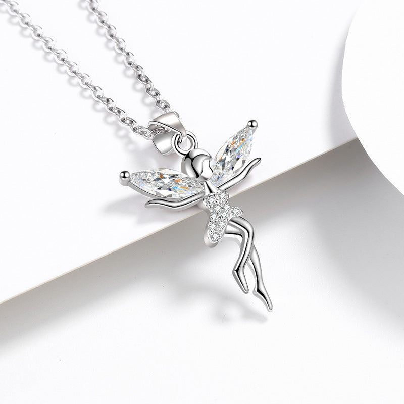 Cadena Corta de plata 925: Dije de Angel o Ada con Cristales