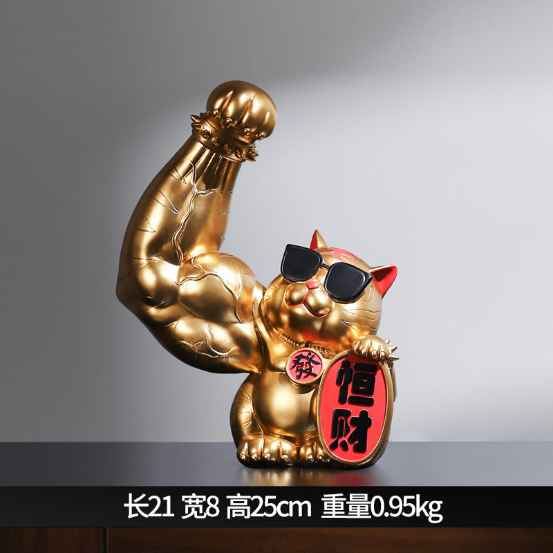 Gato de la fortuna musculoso de resina : Regalo fitness