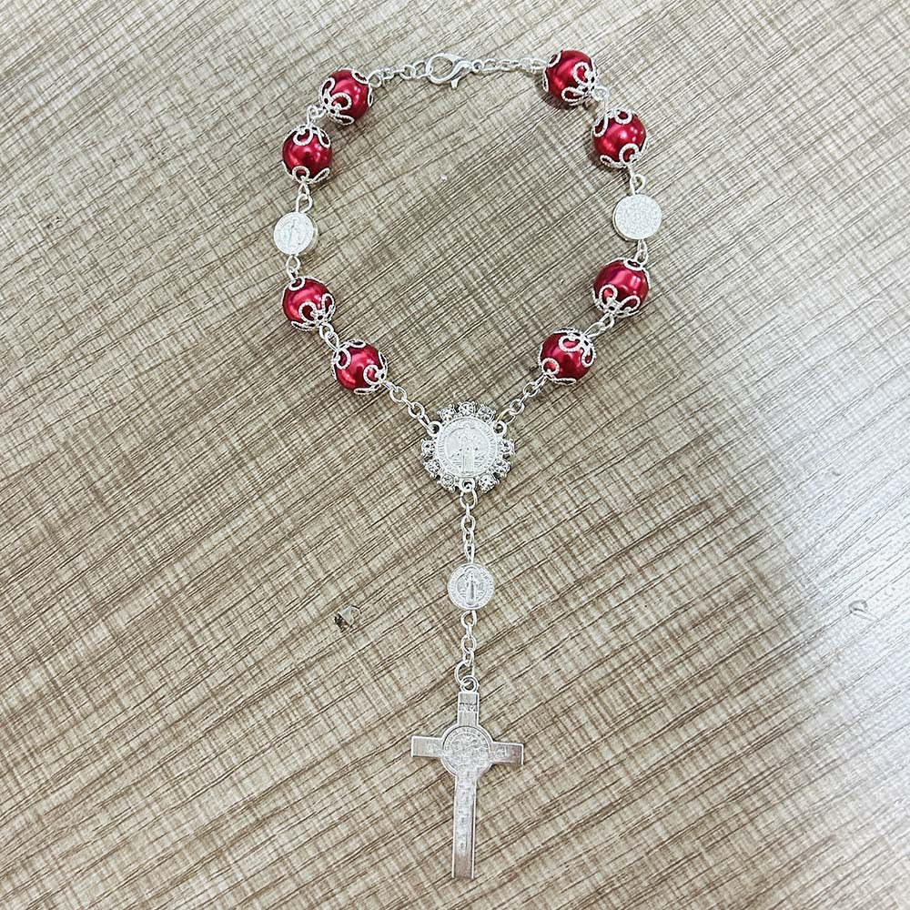 Pulsera Religiosa de cuentas de 10MM con dije de cruz