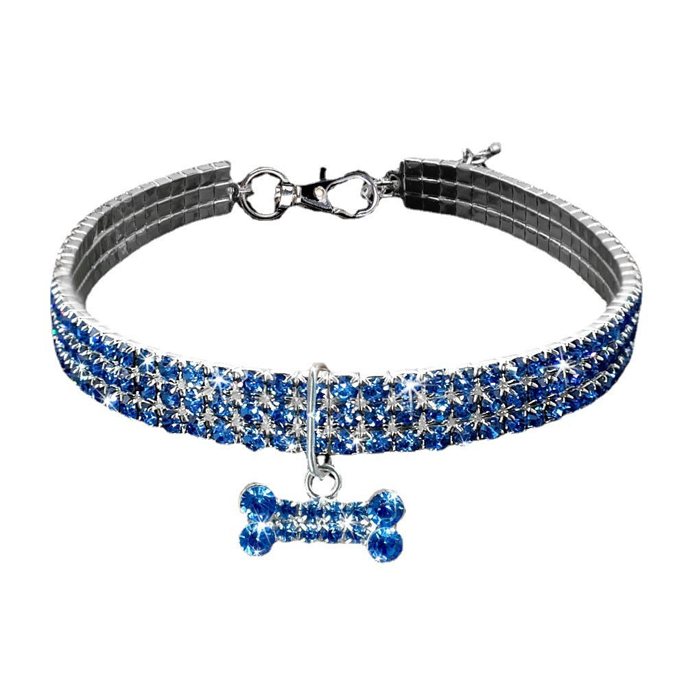 Collar de lujo para mascotas con cristales y dije de hueso