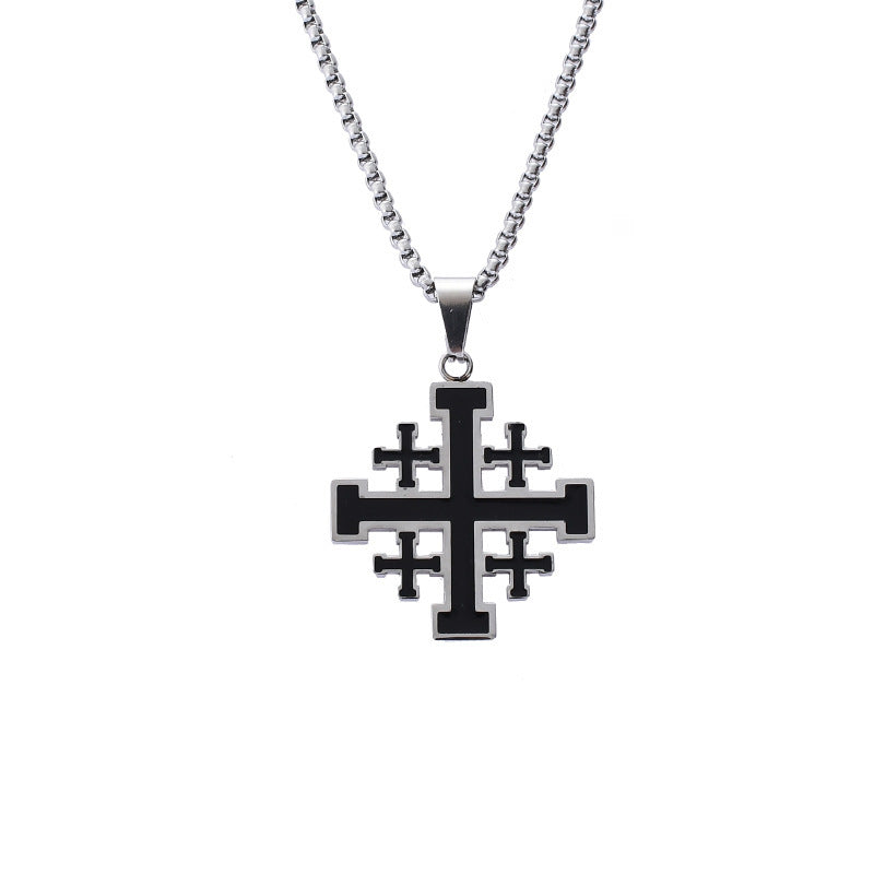 Cadena de Cruz de Jerusalén para Hombre – Acero Inoxidable, Simbolo de protección.