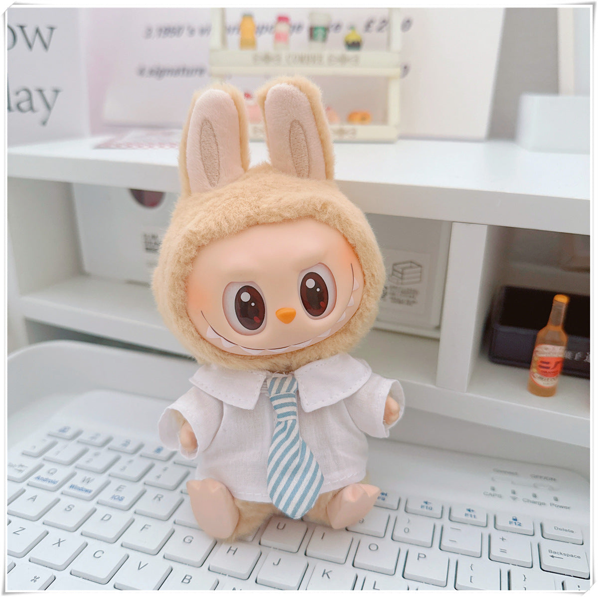 Muñeca de algodón de 10cm Labubu con uniforme de estudiante de 17cm: zapatillas de la familia Mickey