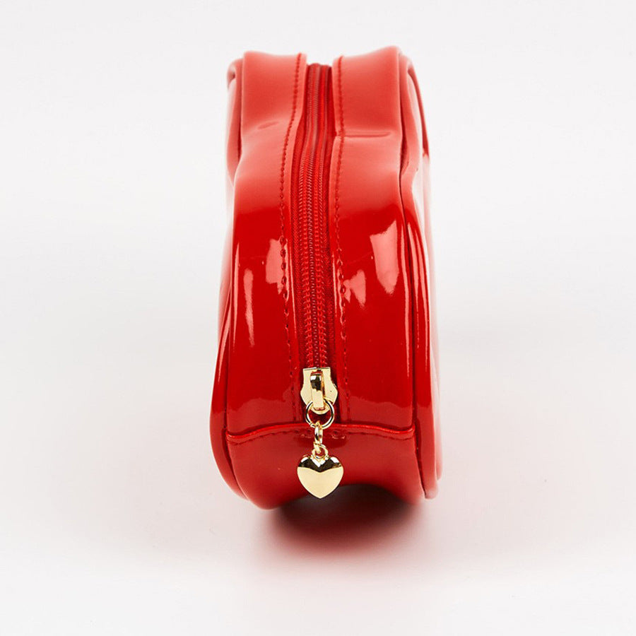 Red Shiny PU Women's Makeup Bag: Valentine's Day Gift, Customizable & Waterproof