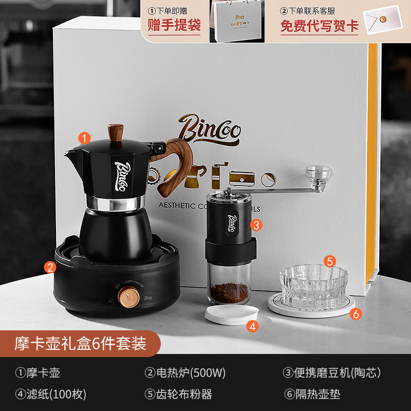 Bincoo: Set de regalo de cafetera moka, equipo para preparar café, cafetera manual compacta, ideal para cumpleaños