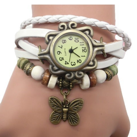Fashion Leather Wrap Watch for Women and Kids with Butterfly Pendant