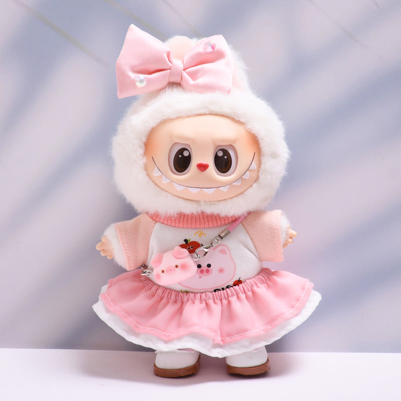 Ropa de Muñeca Labubu: Conjunto de Vestido Rosa y Accesorios