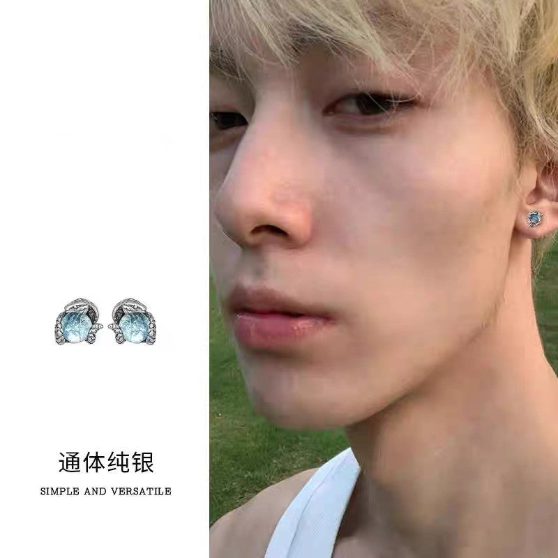 Aretes Botón de Serpiente en Plata 925 con Piedra de Luna: Ojos de Serpiente - Unisex