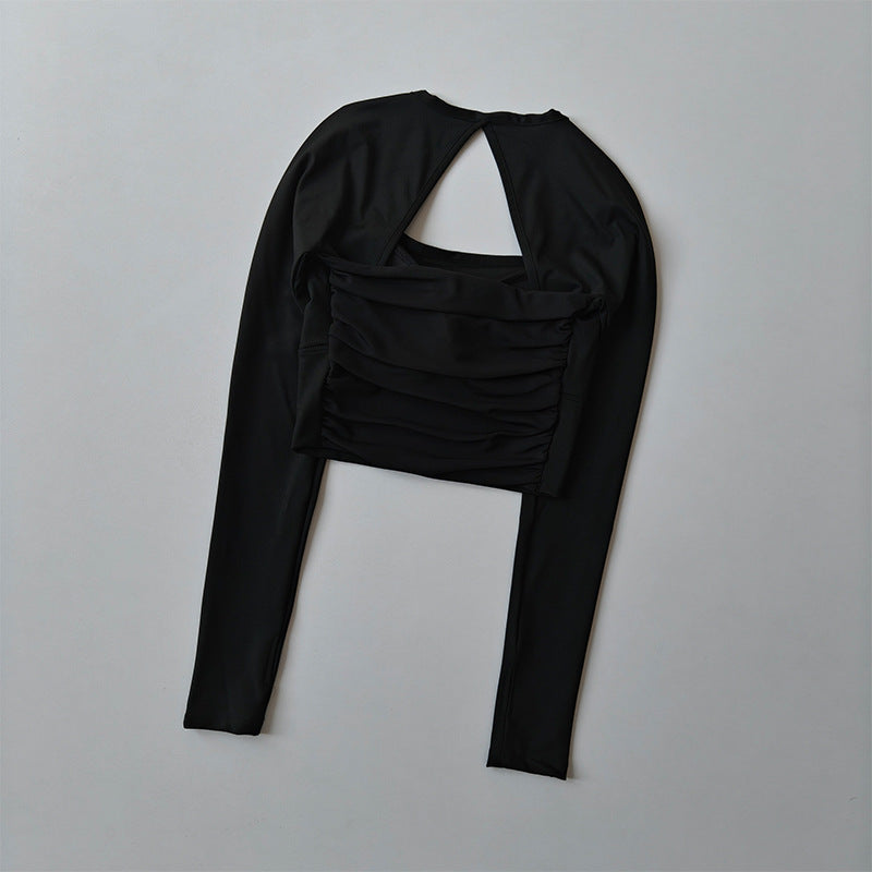 Women's Long Sleeve Yoga Top: Breathable, Slim Fit, with Built-in Bra and Mesh Back for Pilates, Running, and Fitness