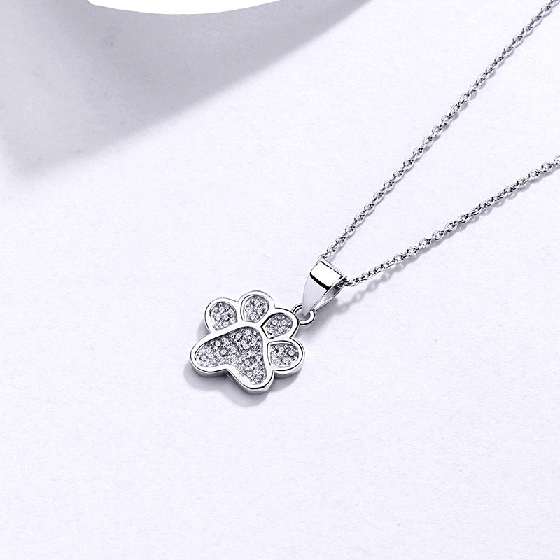 Cadena de Plata 925 con Huella de Perro – Dije con piedras Brillantes