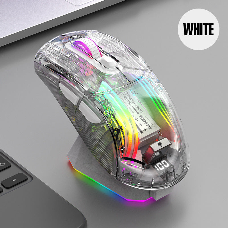 Raton Gaming Inalámbrico RGB XYH20 Pro: Mouse Bluetooth de Tres Modos con Pantalla y Base de Carga Transparente