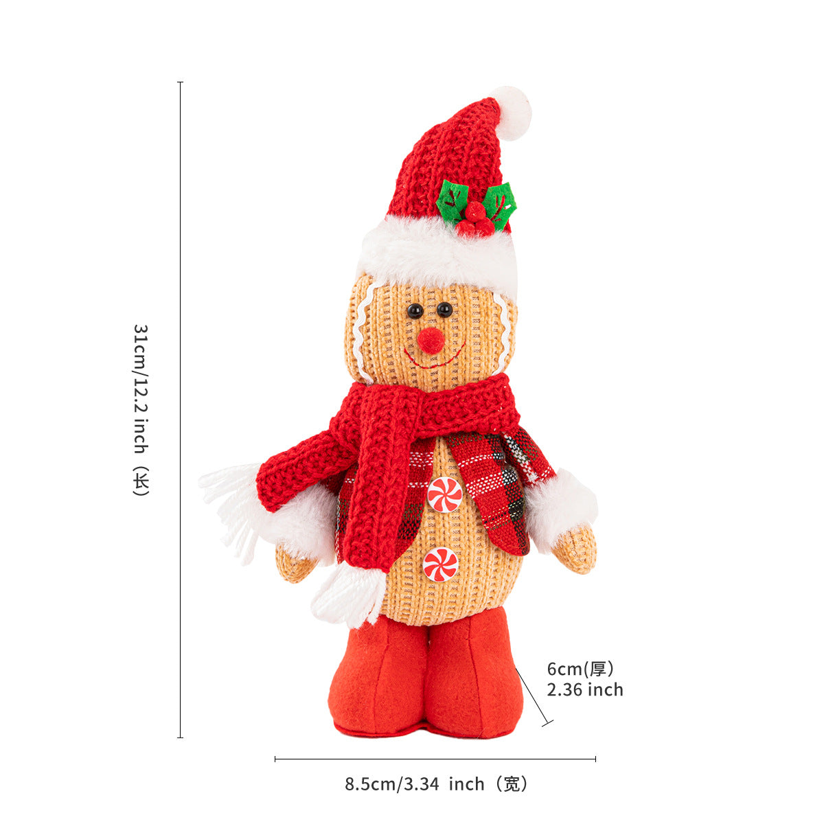 Muñecos Navideños Decorativos : Peluches de Duende, Pingüino, Hombre de Galleta, Reno y Nomo