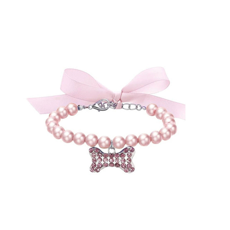 Collar para Mascotas Pequeñas con Perlas y Charm Decorativo con Cristales