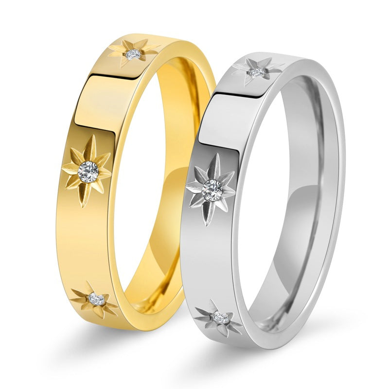 Anillo de Mujer en Acero Inoxidable con Estrellas de Ocho Puntas – Símbolo de Riqueza