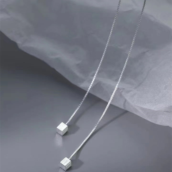 Pendientes Enhebrador Largos de Plata 925 para Mujer – Diseño Minimalista con Cadena Colgante