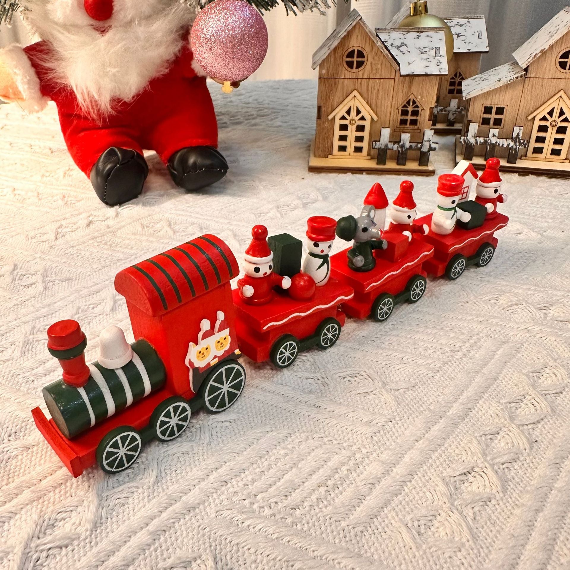 Christmas Decor: Wooden Four-Section DIY Train for Tabletop