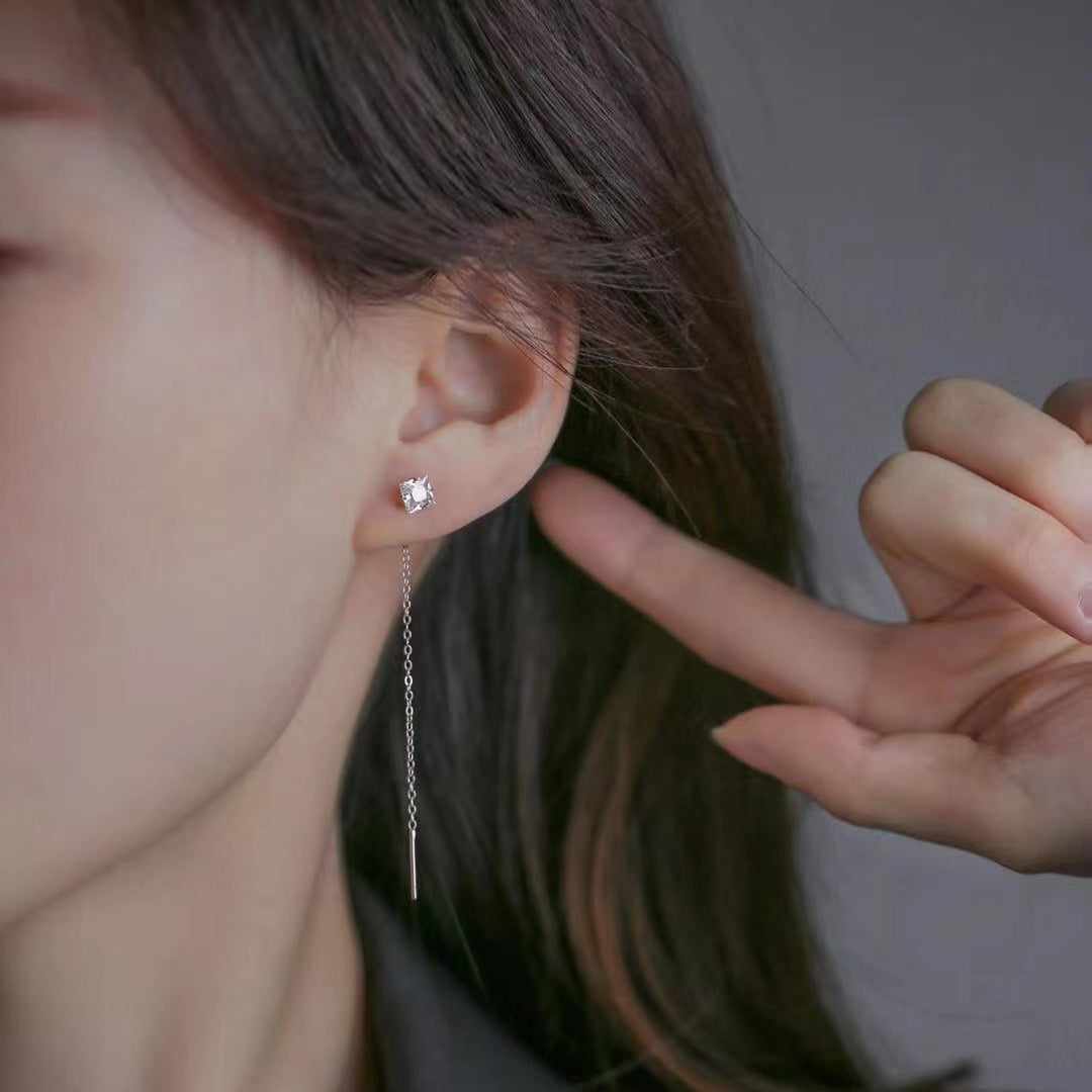 Pendientes Enhebrador de Plata 999 con Zirconia – Diseño Juvenil, Cadena Colgante