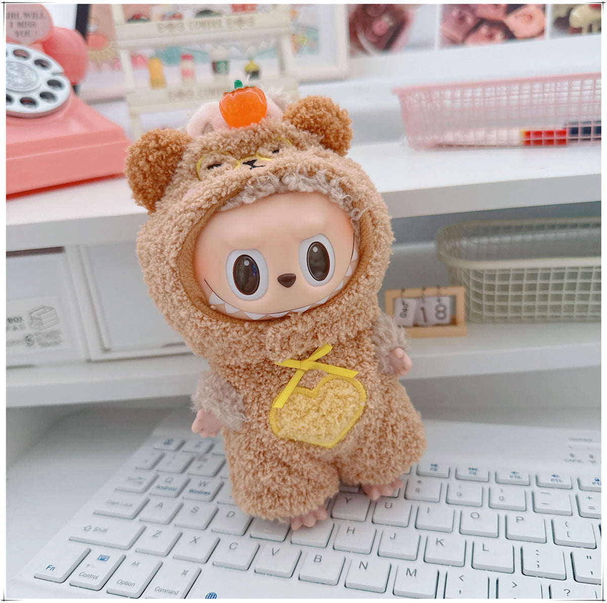 Conjunto de Ropa de Peluche Labubu de 17cm: Muñeco de Algodón de 10cm, Pijamas de 15cm de Ganso, Conejo y Oveja con Gorra