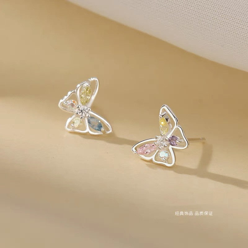 Pendientes para Niñas en Plata Pura – Mariposa con Zirconias de colores