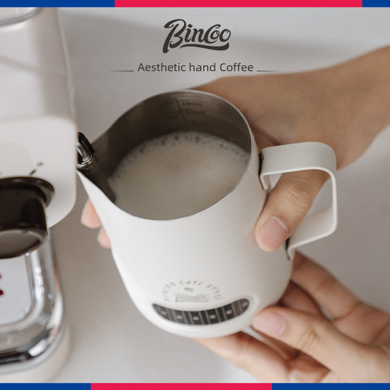 Taza de Leche Bincoo: Jarra de Acero Inoxidable para Espresso con Boquilla Redonda y Punta, Ideal para Espumar y Decorar