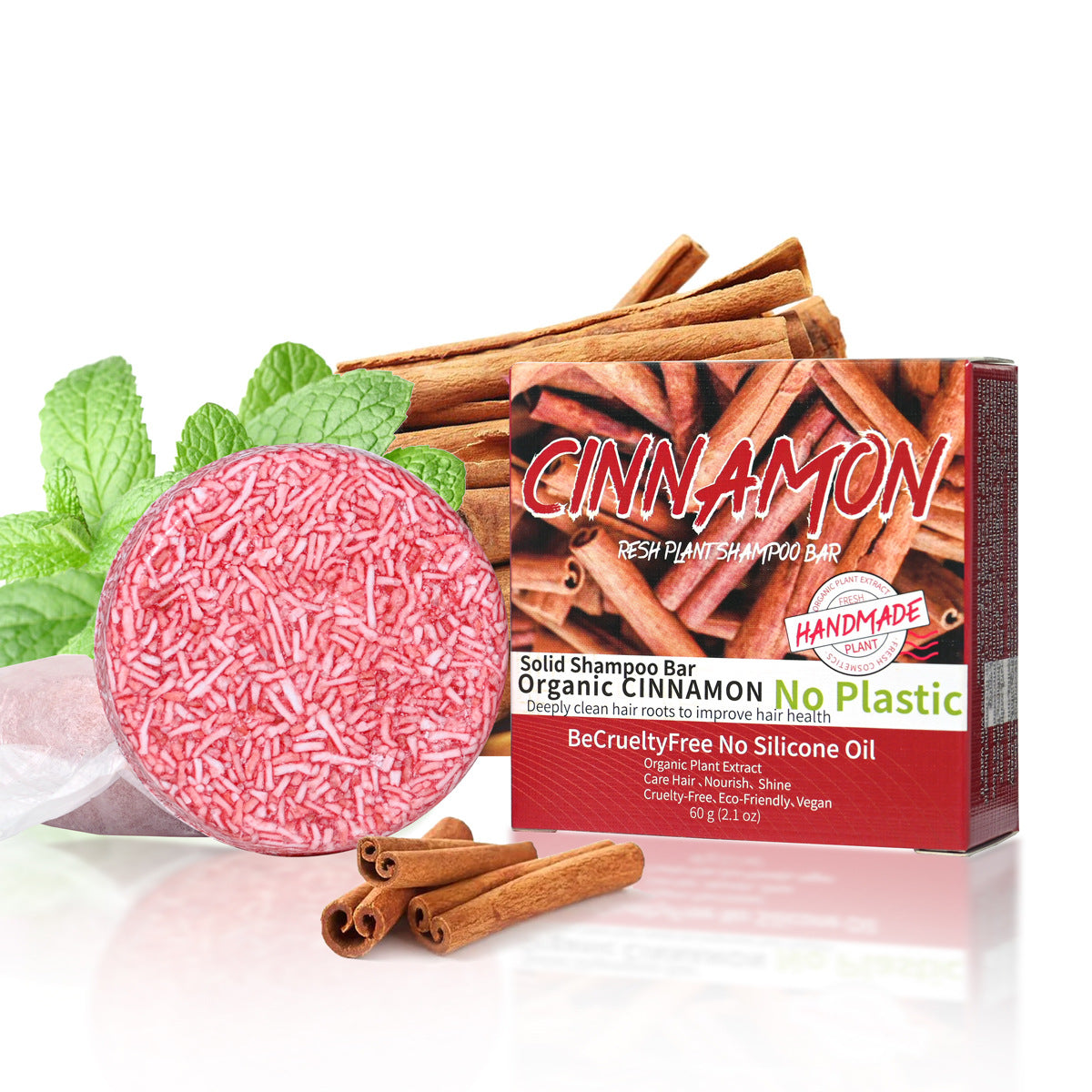 Jabón de canela para cabello limpio y hidratado hecho a mano, barra sólida con ingredientes naturales y sin plástico, ideal para cuidado capilar.