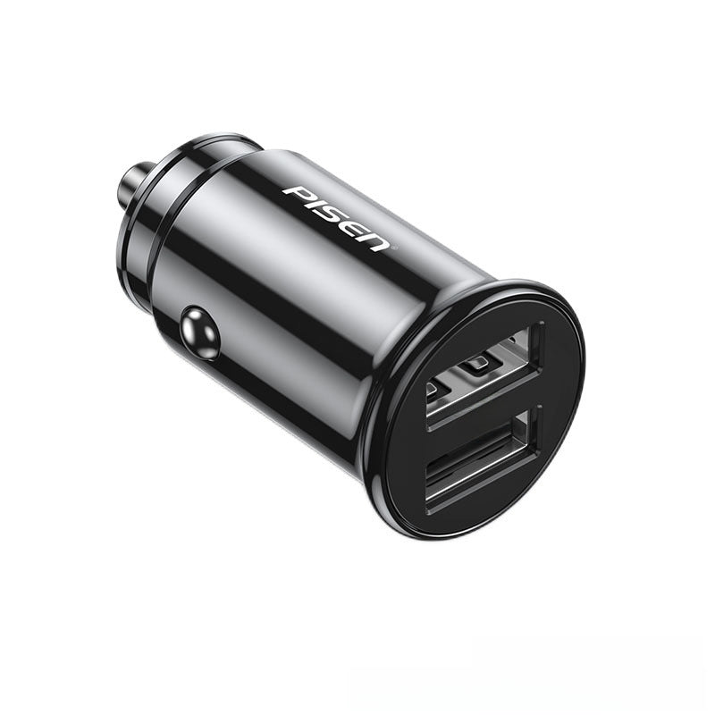 Cargador de coche Pisen: Carga rápida para móviles, adaptador de encendedor de 12V, USB doble, cargador de coche 24