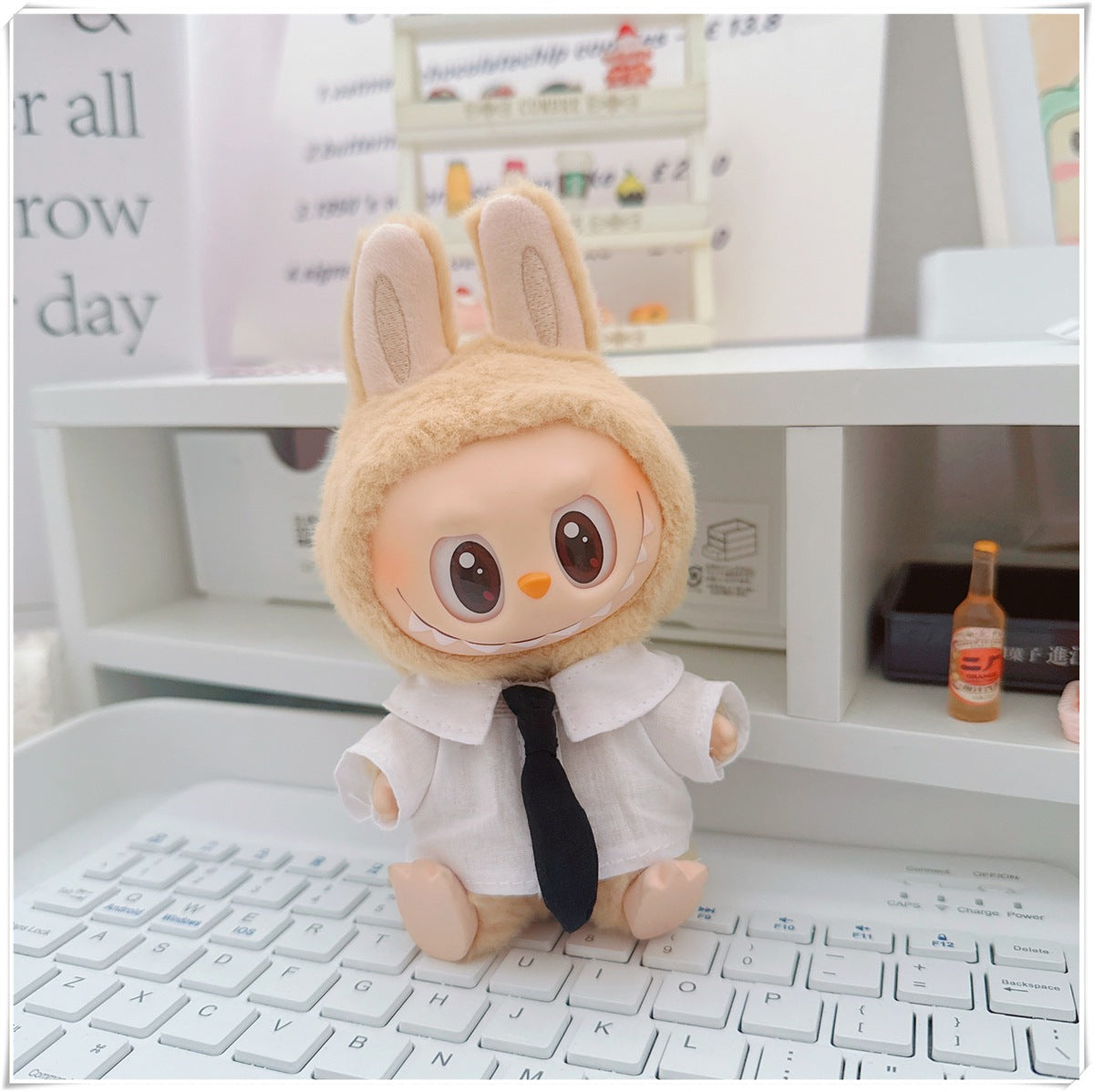 Muñeca de algodón de 10cm Labubu con uniforme de estudiante de 17cm: zapatillas de la familia Mickey