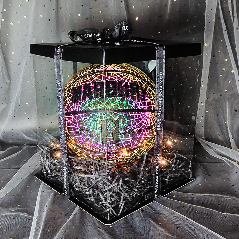 Balón de baloncesto fluorescente MARBURY con diseño reflectante en caja de regalo, brilla en la oscuridad para juegos nocturnos.