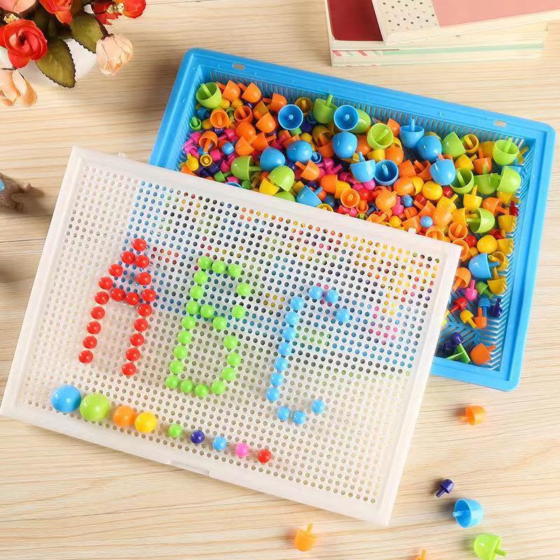 Children's Toys: Wooden Mushroom DIY Puzzle Set with Large Creative Blocks