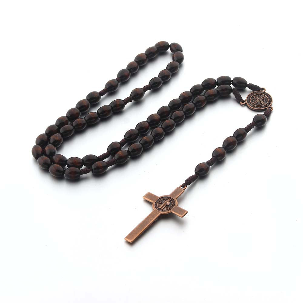 Rosario tradicional de Madera con Cruz – Colores Café Claro, Oscuro y Negro