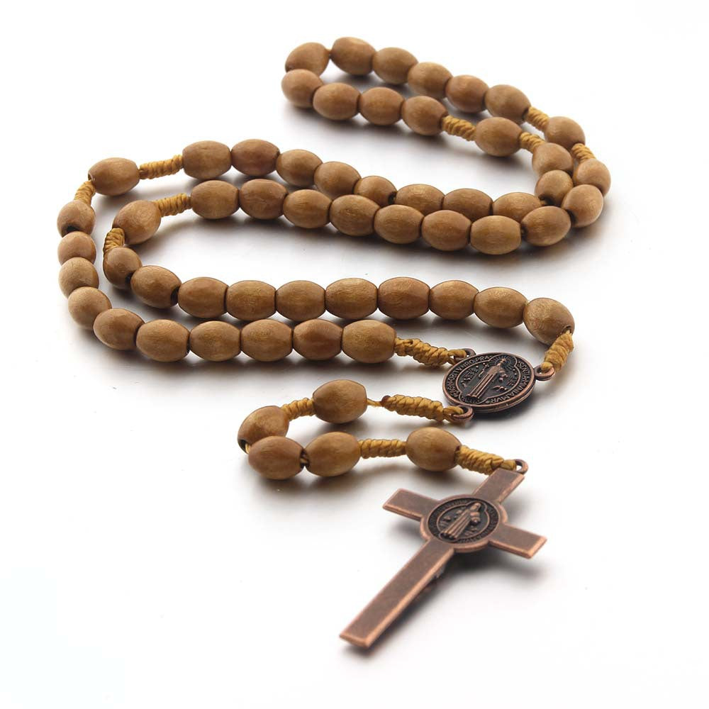 Rosario tradicional de Madera con Cruz – Colores Café Claro, Oscuro y Negro