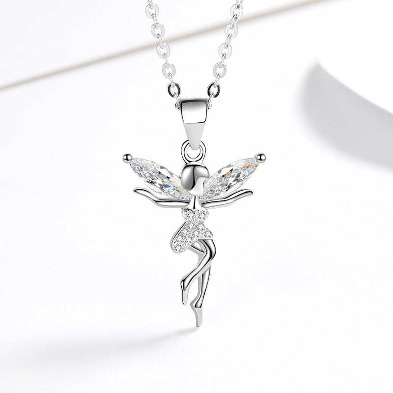 Cadena Corta de plata 925: Dije de Angel o Ada con Cristales