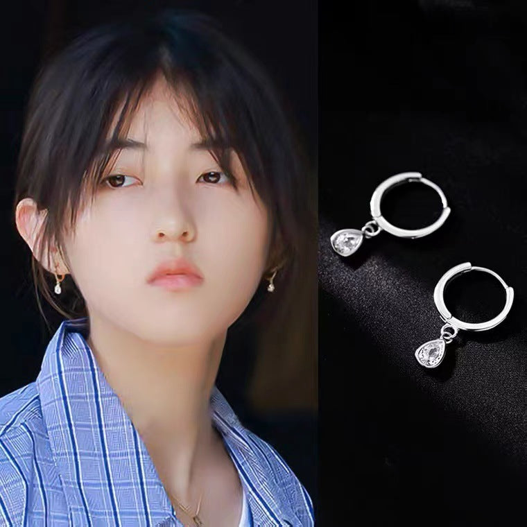 Candongas Pequeñas de Plata Pura – Dije de Gotas en Zirconia y Cierre Click