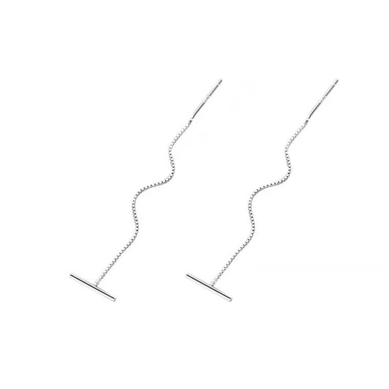 Aretes Largos de Cadena en Plata Pura 999 – Estilo Enhebrador Minimalista y Elegante