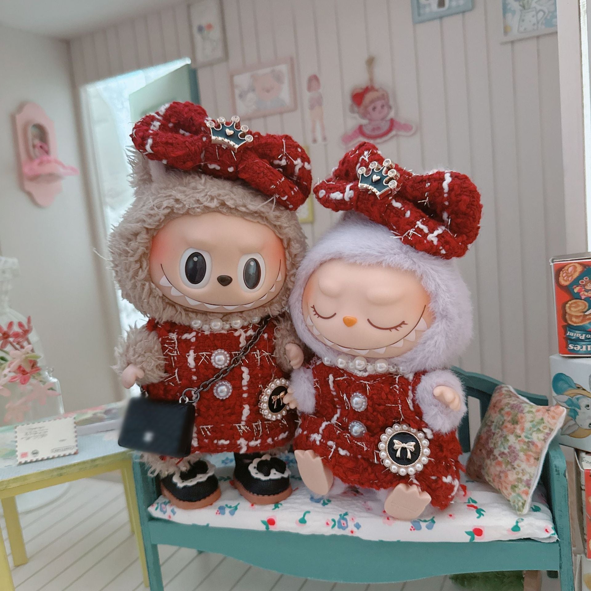 Conjunto de ropa y accesorios estilo Chanel para muñecas Labubu de 17 cm (muñeca no incluida)