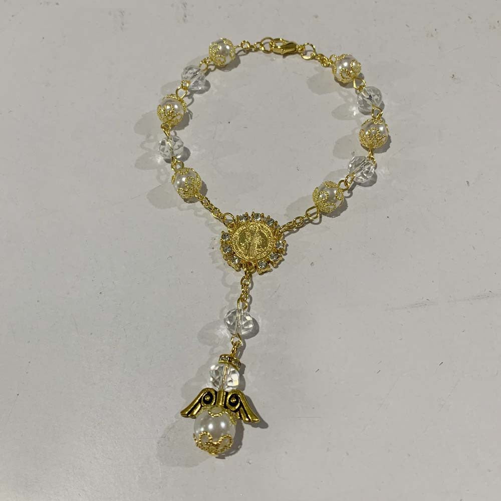 Pulsera de Perlas Sintéticas 10mm con Cruz – Joyeria Religiosa