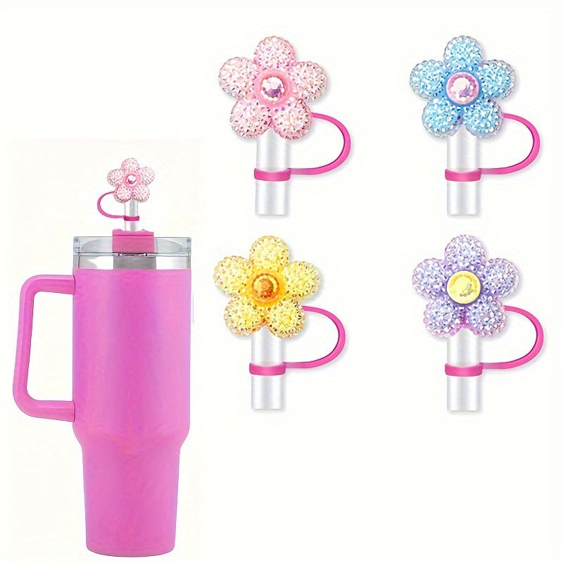 Tapa decorativa para pajita de vaso Stanley con diseño de flor y mariposa