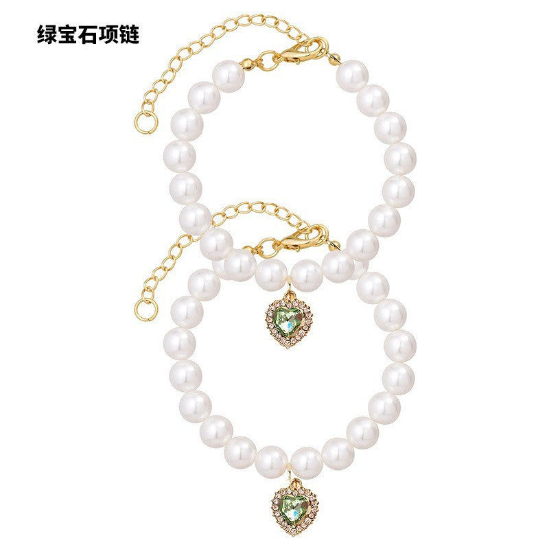Collar para Mascotas Pequeñas con Perlas y Charm Decorativo con Cristales