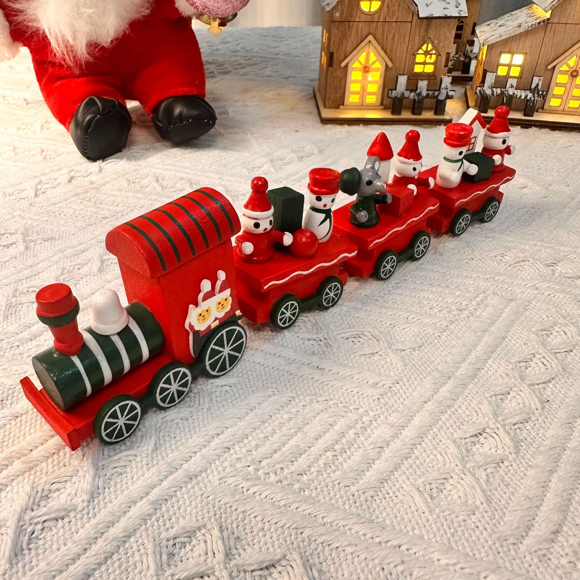 Christmas Decor: Wooden Four-Section DIY Train for Tabletop