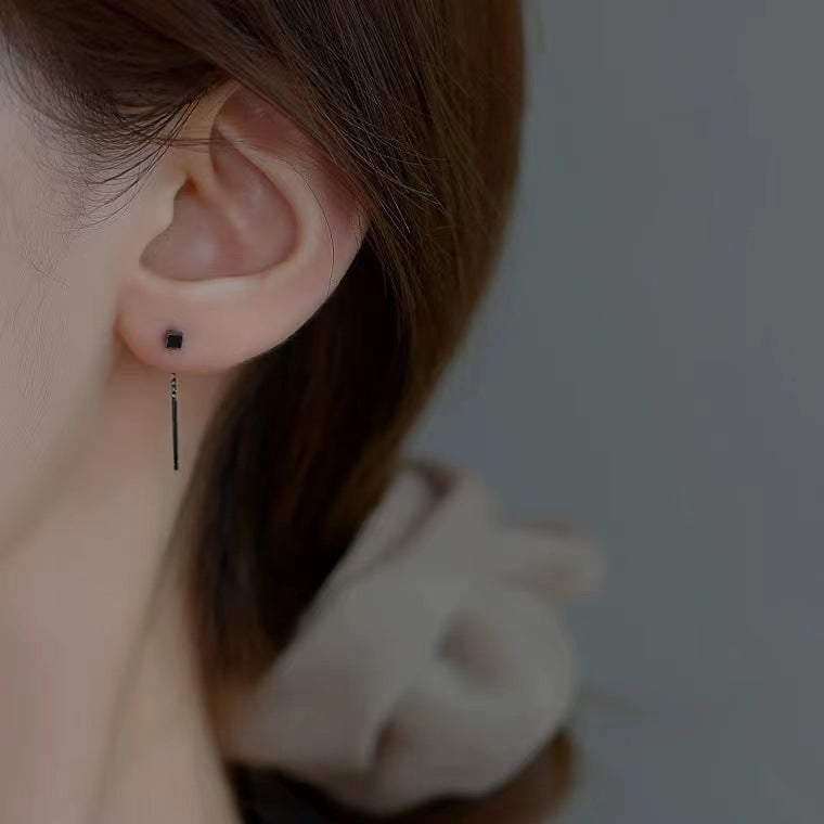Pendientes de plata S999: Diseño de lujo, estilo ins, con borlas y forma cuadrada, ideales para perforaciones en las orejas