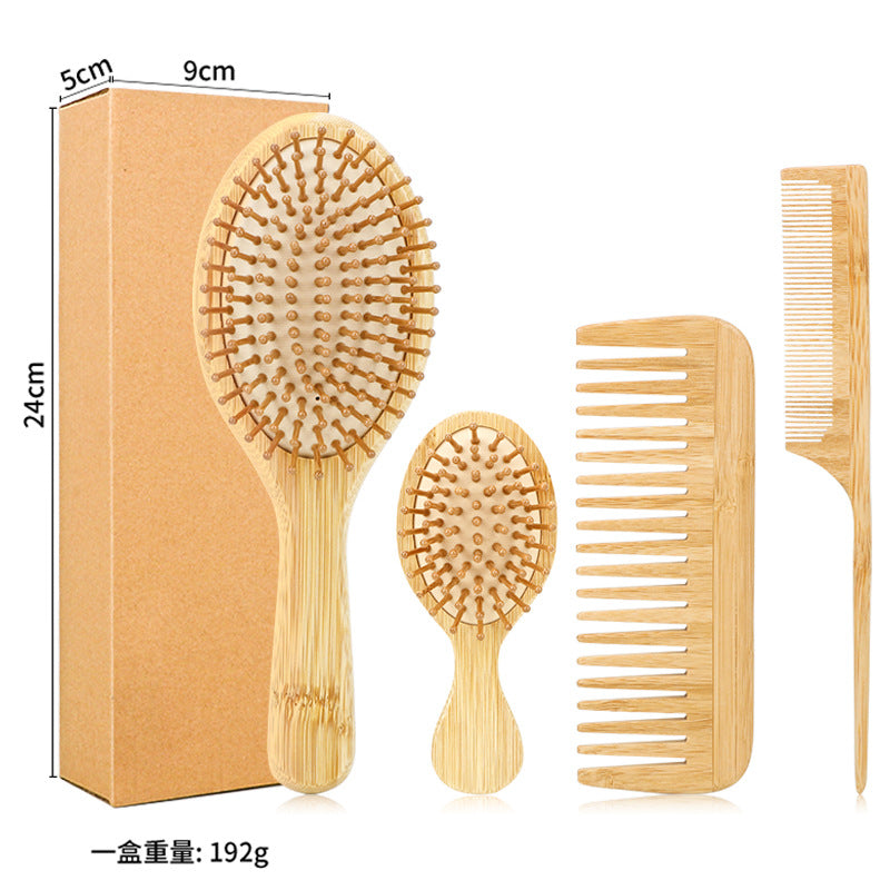 Set de Peines de Bambú Natural: Cepillo de Masaje con Almohadilla de Aire, Peine de Dientes Anchos y Peine de Cola, Ecológico para Niños